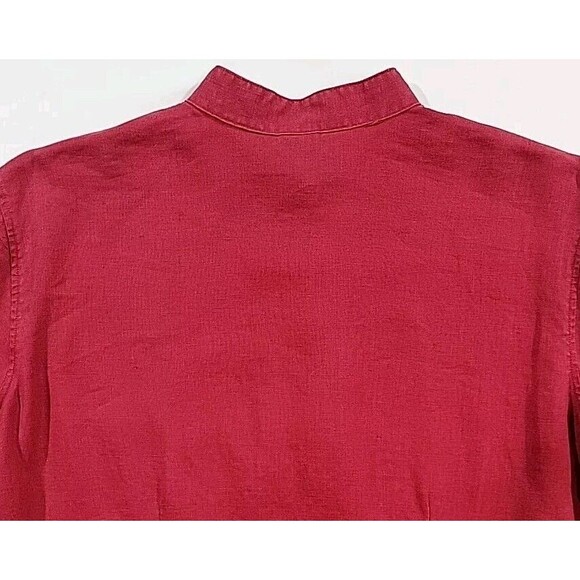 Lauren Ralph Lauren Henley Tunic Top 100% Linen Red Fabric Buttons Size Medium - Picture 9 of 14
